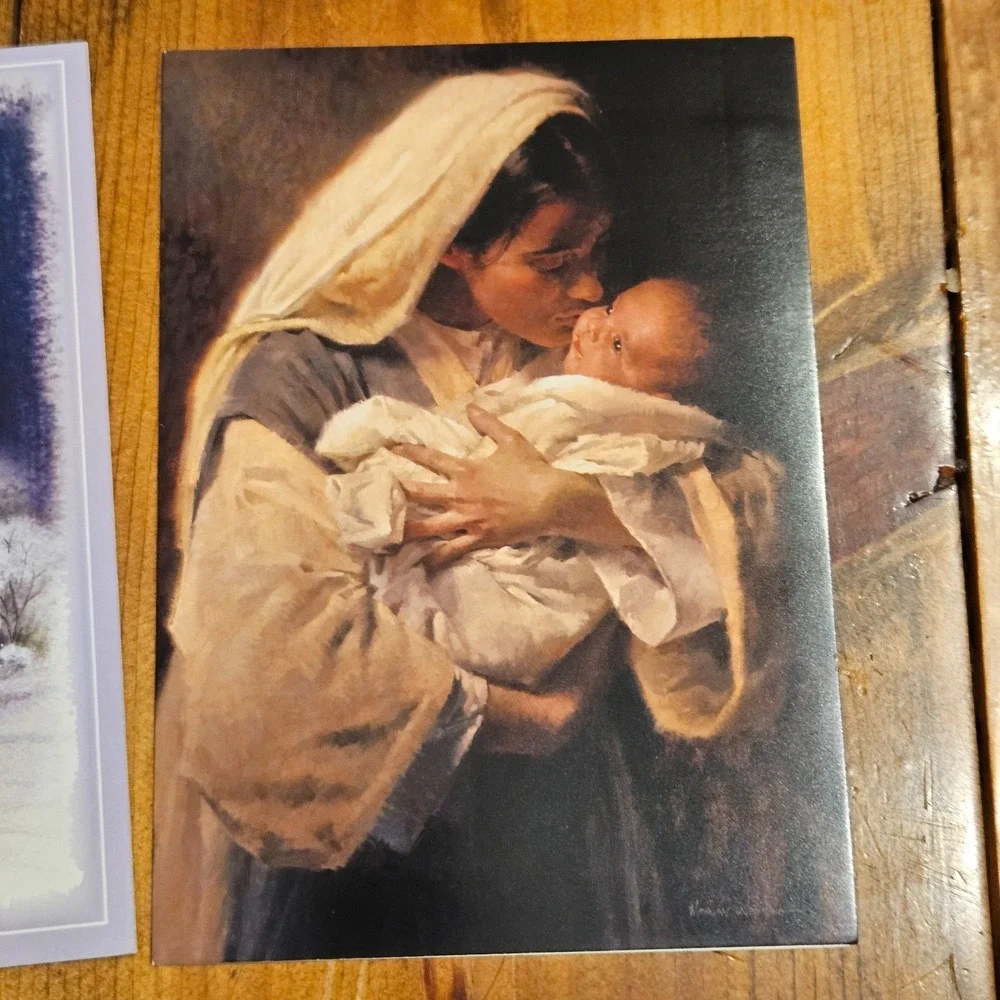 Vintage Religious Christmas Card & Matching Envelopes Lot Nativity Angels